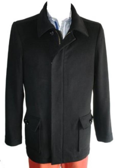 Men's Dress Coat  4 Button with Zipper Black Designer Men's Wool Men's Peacoat Sale Wool blend Fly front Jacket Overcoat