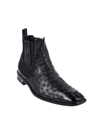 Men's Short Boots Men's Black Full Quill Ostrich Dressy Boot Ankle Dress Style For Man