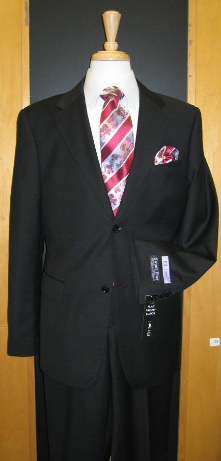 Two Button Solid Black  Double Side Vent Suit