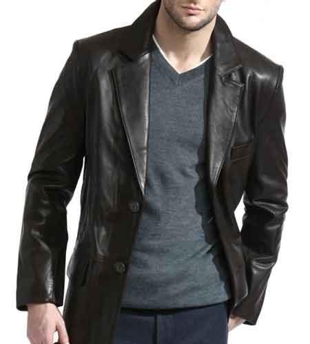 Men's 2 Button Classic Black Lambskin Leather Blazer Sports Jacket