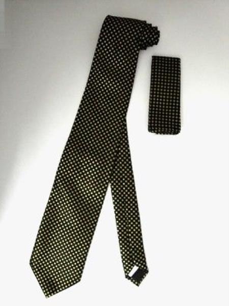 Neck Tie Set Black W/ Yellow Mini Square Dots - Men's Neck Ties - Mens Dress Tie - Trendy Mens Ties