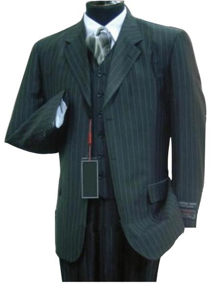 Luxurious #MU3B Black & Smoth Conservative Pinstripe 3 Pieces Vested Business Suits - Three Piece Suit