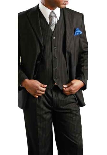 Men's Black Big & Tall 3 Piece Executive Pinstripe Suit
