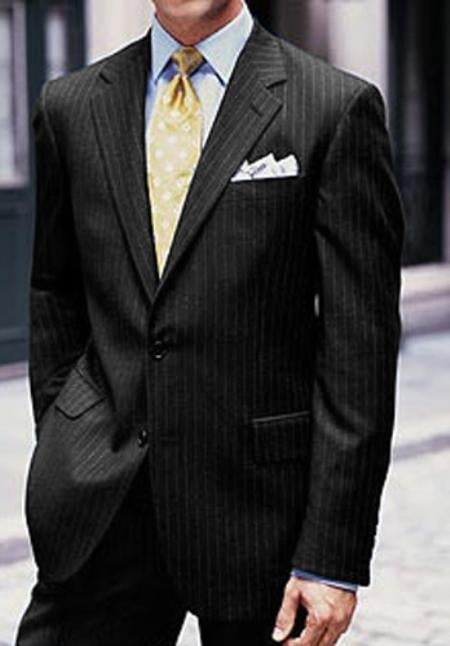 2 or 3 Button Super 150's Wool Black Multi-Stripe ~ Pinstripe 2 Piece Suits - Two piece Business suits Suit