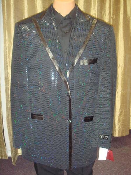 Men's Tuxedo Blazer Sequins Sport Coat One Button Single Breasted Shawl Collar 