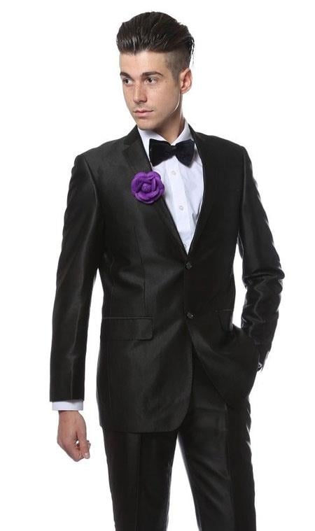 Men's Black Shiny Two Piece Slim Fitted Suits Oxford Men's Sharkskin Suit