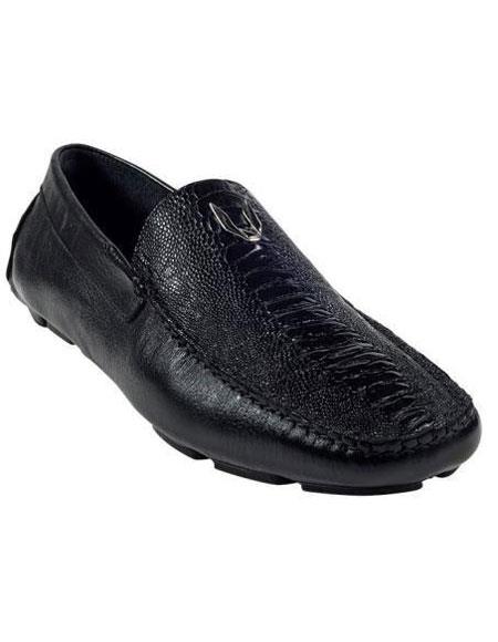 Men's Black Genuine Ostrich Leg Driver Vestigium Driving Shoes slip on Stylish Dress Loafer for men Mens Ostrich Skin Shoes
