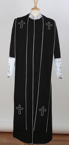 Men's Black/Silver Big & Tall Church Cross Mandarin Suits