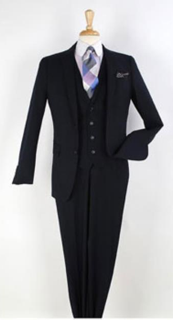 Men's Black 3 Piece 100% Wool Executive Suit Narrow Leg Pants