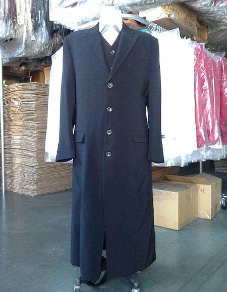 Men's Dress Coat Black Maxi full-length zoot suit Vested 