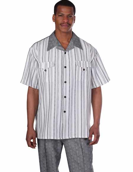 SKU#SM2440 Men's Summer Striped Short Sleeve With Long Pa