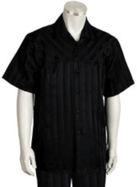 Men's Short Sleeve Black 2piece Casual Mens Walking Suit 