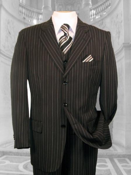 JP56 BLACK W/ WHITE PINSTRIPE EXTRA FINE SUPER 120'S Cheap Priced Business Suits Clearance Sale Available In 2 Or 3 Buttons Style Regular Classic Cut