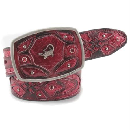 King Exotic Black & Red Belt Genuine Caiman Leather 
