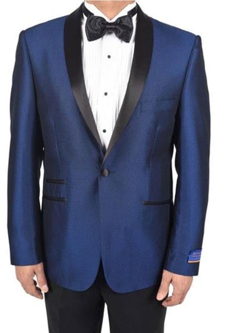 Men's Blue 1 Button Tuxedo Solid Pattern Super 150's Viscose Blend Dinner Jacket