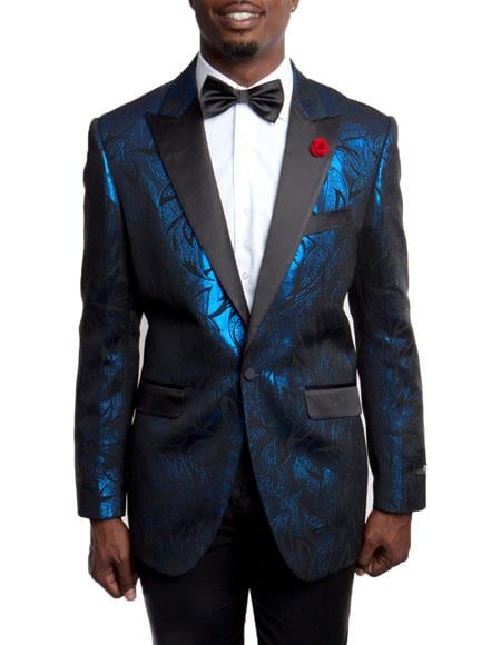 Men's Blue and Black Slim Fit Tuxedo Jacket 100% Wool Blazer Fancy ...