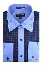 Blue/Royal Microfiber Design Geometric Regular Fit Men's Dress Shirt