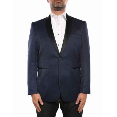 Style#-B6362 Men's Blue Textured Tuxedo Shawl Collar Slim Fit Blazer