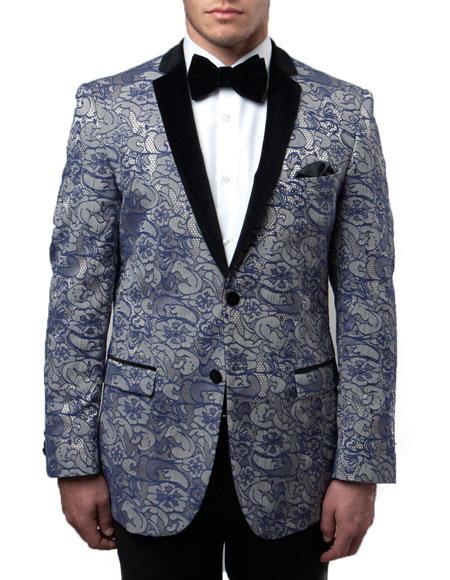 SKU#KH69 Men's Slim Fit Tuxedo Jacket With Floral Pattern