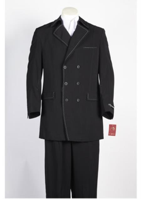 Double Breasted Suits Men's Suit Wide Leg Pleated Pants with Shirt Black - 6 on 3 Buttons Unique Style With Pleated Pants