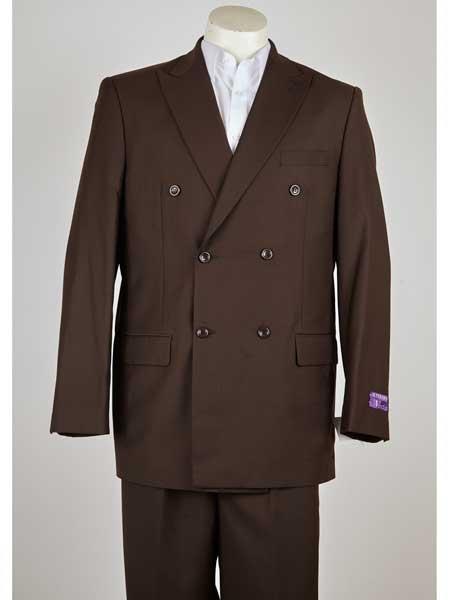 Men's Classic Fit Peak Lapel Double Breasted Brown 6 Button Suit