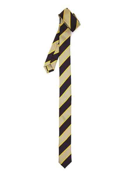 Fully Lined Stripe Beige Brown Super Skinny Slim NeckTie-Men's Neck Ties - Mens Dress Tie - Trendy Mens Ties