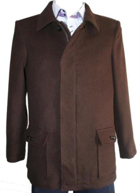 Men's Dress Coat Designer Men's Wool Men's Peacoat Sale 4 Button with Zipper Brown 