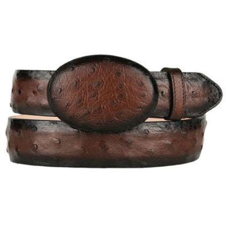 Men's Burnished Brown Original Ostrich Full Quill Skin Western Style Hand Crafted Belt 