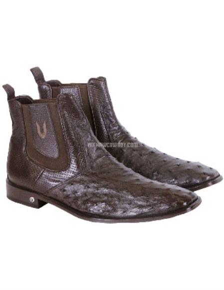 Brown Dress Shoe Mens Handcrafted Brown Vestigium Boots Genuine Ostrich Chelsea Boots