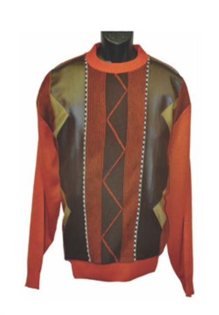 Men's Bagazio Brown/Rust Mix Faux Leather Patch Fashion Sweater