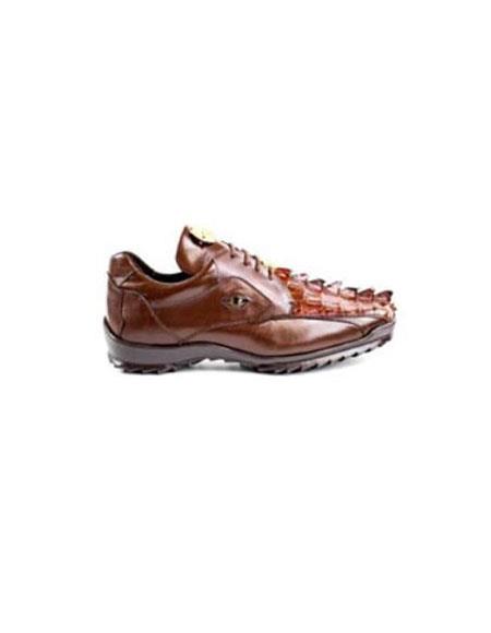 Brown Dress Shoe Authentic Genuine Skin Italian Brand Genuine Brown Hornback Crocodile and Soft Calf Leat