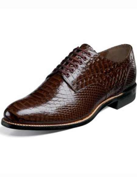 Stacy Adams Men's Brown Snakeskin Print Leather Sole Laceup Style Shoes ...