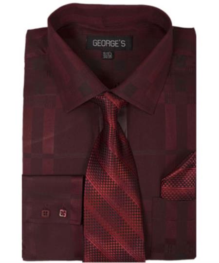 Burgundy ~ Wine ~ Maroon Color 60% Cotton 40% Polyester Pinstripe Shadow Striped Tie with Hanky Men's Dress Shirt