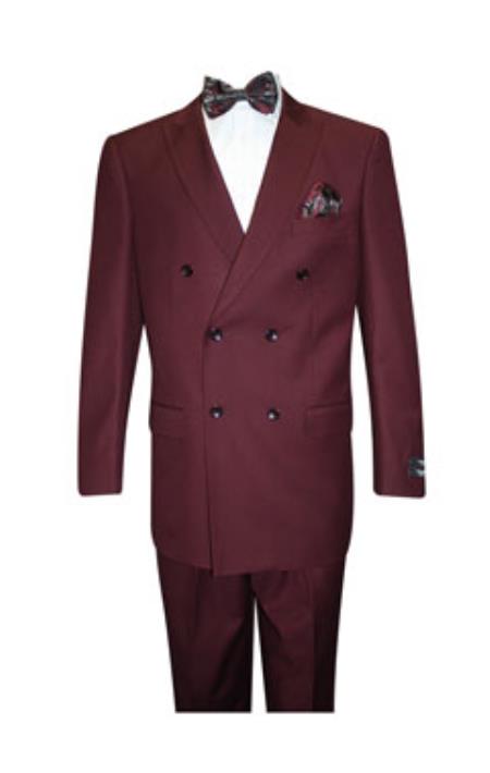 Men's Burgundy ~ Wine ~ Classic Double Breasted Suits Solid Color Burgundy Suit