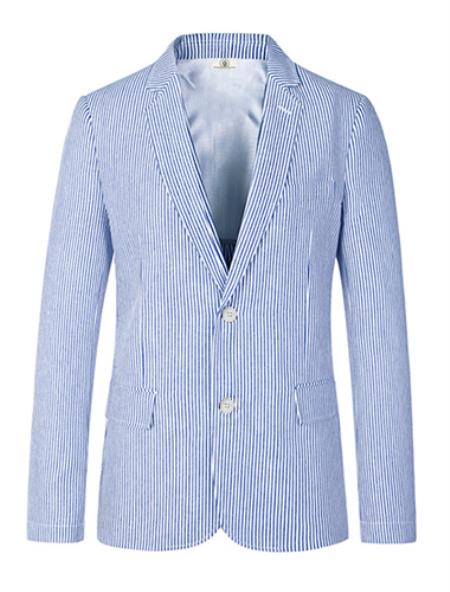  Cheap Priced Blazer Jacket For Men Online Two Button Carolina Blue Medium seersucker ~ sear sucker Sport Coat