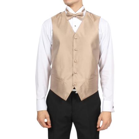 Men's Solid Champagne Pattern 4-Piece Men's Vest Set Also available in Big and Tall Sizes