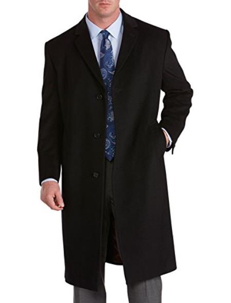Men's Extra Long Outerwear Coat Available in Black & Charcoal Long Men's Dress Topcoat -  Winter coat & Overcoat  for Tall Man