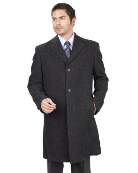 Men's Dress Coat Long Jacket With 2 Side Pocket Men's Overcoat PolyRayon Blend Unfinished Hem Charcoal 