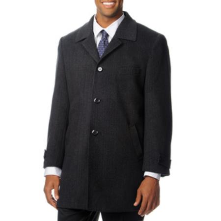 Men's Dress Coat 'Ram' Charcoal Cashmere Blend Herringbone Men's Car coat Overcoat ~ Long Men's Dress Topcoat -  Winter coat Tweed houndstooth checkered Pattern
