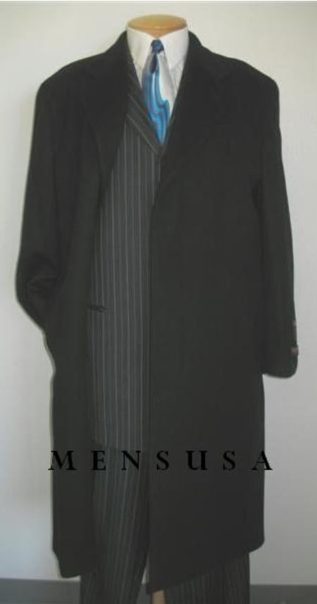 Men's Dress Coat Full Length Deepest Charcoal Wool Blend 3 Button Men's Overcoat Winter Men's Topcoat Sale