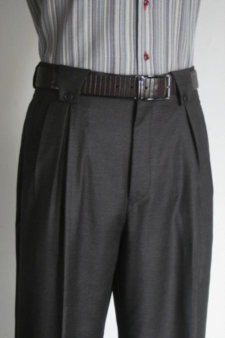 Men's Super 150's 100% Wool Wide Leg Dress Pants / Slacks Charcoal unhemmed unfinished bottom