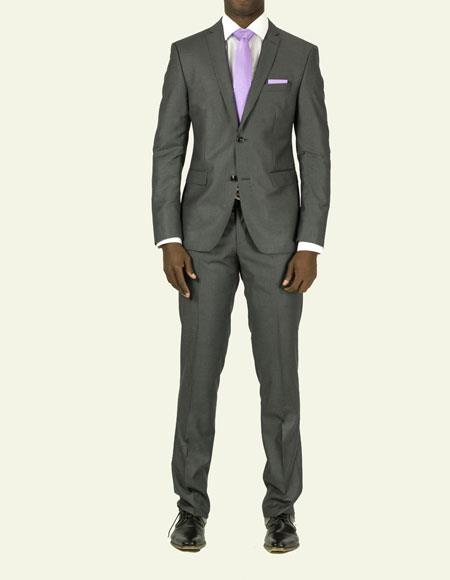 Men's Dark Grey  Pick Stitched Suit 