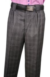 Men's Classic Fit Pleated Front Window Wool Wide Leg Dress Slacks Charcoal Men's Wide Leg Trousers