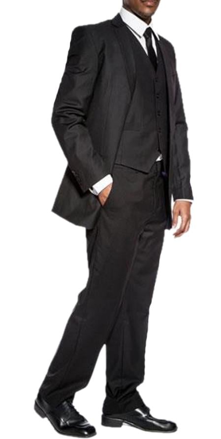Men's classic black slim fit 3 piece wedding prom vested suit