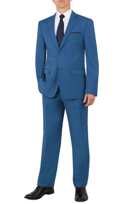 Slim Fit Suit - Fitted Suit Men's Flat Front Pants Cobalt Blue ~ Indigo ~ Bright Blue ~ Teal Suit