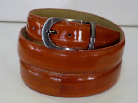 Men's Cognac Genuine Leather With Removable Buckle Authentic Eel Belt