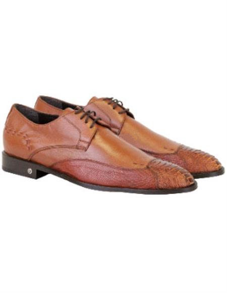 Men's Cognac Full Leather Lining Vestigium Genuine Ostrich Leg Derby Shoes Mens Ostrich Skin Shoes