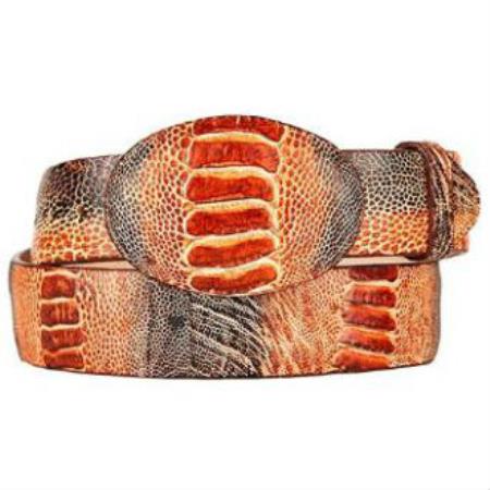 Men's Rustic Cognac Original Ostrich Leg Skin Western Style Hand Crafted Belt 