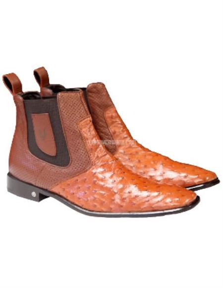 Men's Cognac Vestigium Boots Genuine Ostrich Chelsea Boots