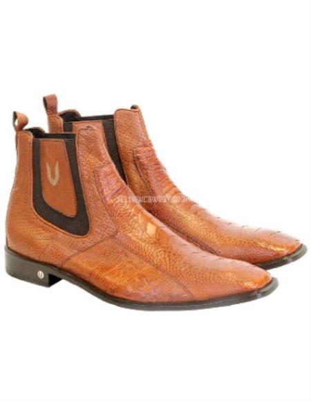 Men's Cognac Vestigium Genuine Ostrich Leg Chelsea Boots Handcrafted